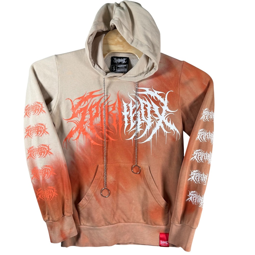 Spirit Box Shibori Threads Hand-Dyed Bespoke Hoodie Men Small Orange Chain Metal